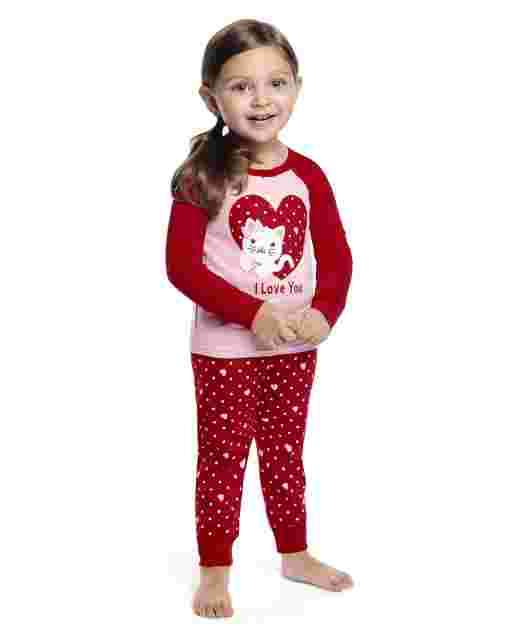 Pijama de 2 piezas de algodón con ajuste ceñido Cutie Valentine ' s de manga larga para niñas - Gymmies