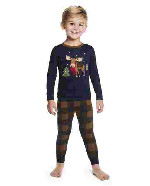 Pijama de 2 piezas de algodón con ajuste ceñido de alce de manga larga para niños - Gymmies