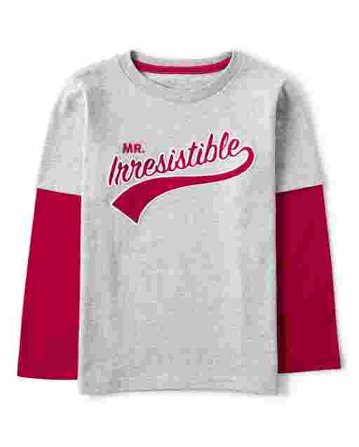 Camiseta de manga larga bordada para niños ' Mr. Irresistible ' 2 en 1 - Valentine Cutie