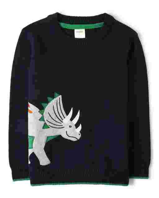 Suéter de manga larga para niño en intarsia Triceratops - Dino Roar