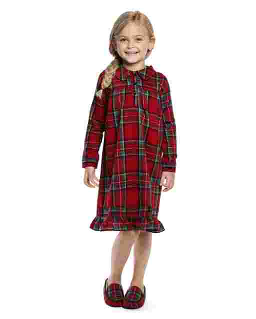 Girls Long Sleeve Plaid Flannel Nightgown - Gymmies