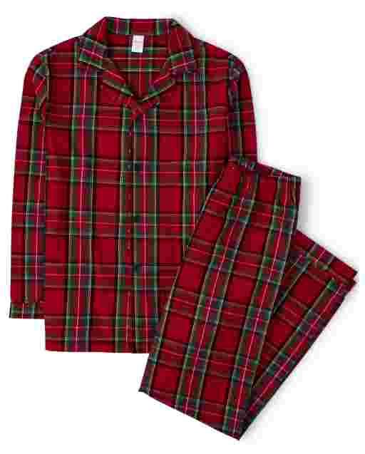 Unisex Adult Matching Family Long Sleeve Plaid Flannel 2-Piece Pajamas  Gymmies
