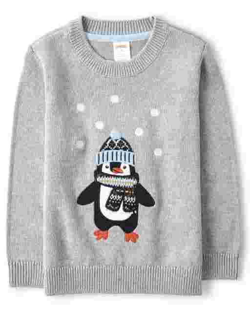 Jersey de pingüino bordado de manga larga para niño - Aspen Lodge