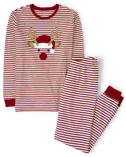 Unisex Adult Matching Family Long Sleeve Reindeer Cotton 2-Piece Pajamas - Gymmies