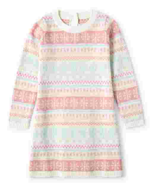 Vestido de suéter Fairisle con copo de nieve de manga larga para niñas - Snow Princess