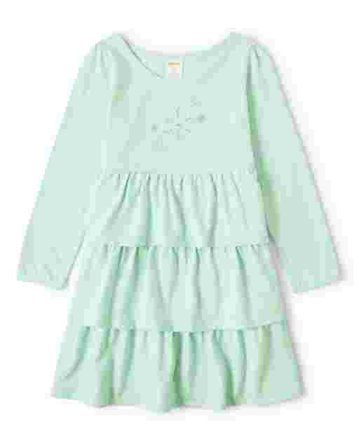 Vestido de niña de manga larga con bordado de copo de nieve escalonado - Snow Princess