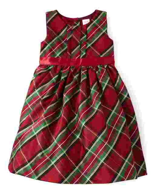 Girls Sleeveless Tartan Plaid Woven Dress - Picture Perfect