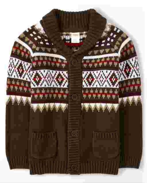 Cárdigan Fairisle de manga larga para niño - Moose Mountain