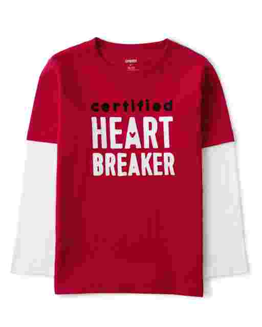 Camiseta ' 2 en 1 con bordado ' certificado Heart Breaker de manga larga para niños - Valentine Cutie