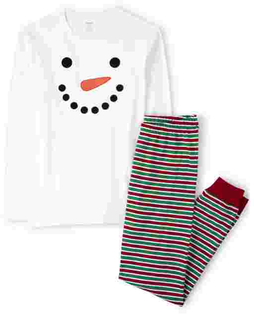 Unisex Adult Matching Family Long Sleeve Snowman Cotton 2-Piece Pajamas - Gymmies
