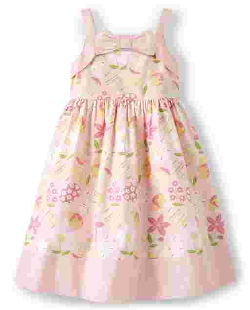 Vestido sin mangas de popelina con estampado floral y huevo de Pascua para niñas - Fiesta en el jardín