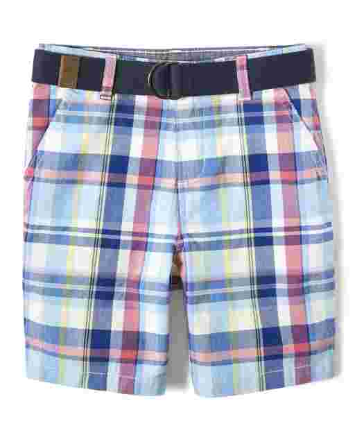 Shorts chinos tejidos a cuadros con cinturón para niños - Country Club