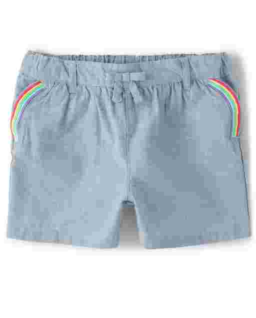 Shorts de cambray con parche de arcoíris bordado para niñas - Sunshine Time