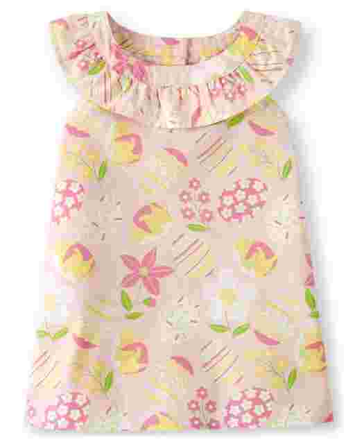 Top sin mangas de popelina con volantes y estampado de flores y huevos de Pascua para niñas - Fiesta en el jardín