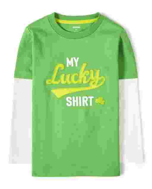Camiseta de manga larga bordada ' ' 2 en 1 para niños - Little Leprechaun