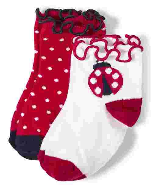 Pack de 2 pares de calcetines a media pierna Ladybug y lunares para niñas - Little Ladybug