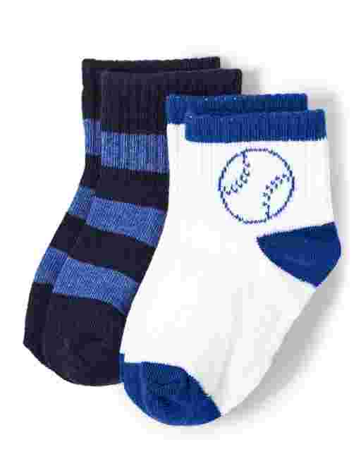 Pack de 2 pares de calcetines a media pierna de béisbol y rayas para niños - Lil Champ