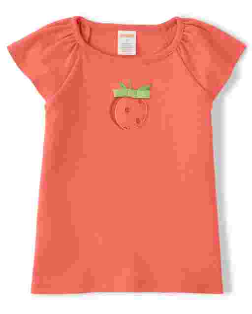 Top niña de manga corta bordada en melocotón - Pretty Peach