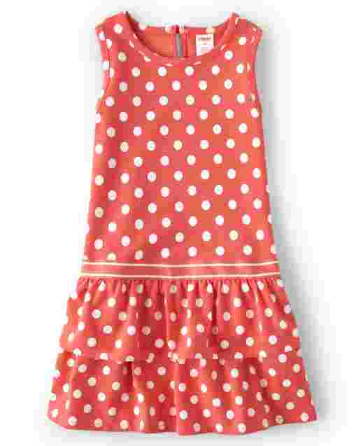 Vestido Niña Sin Mangas Lunares Y Apliques Piqué Melocotón Volantes - Pretty Peach