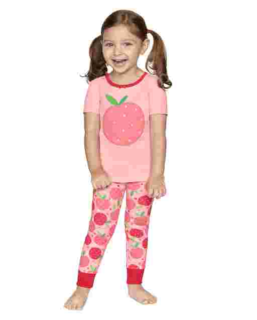 Pijama de 2 piezas de algodón con ajuste ceñido Pretty Peach de manga corta para niñas - Gymmies