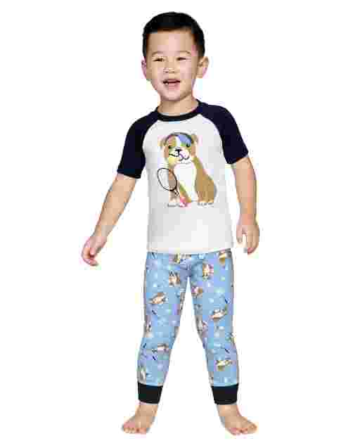 Pijama de 2 piezas de algodón con ajuste ceñido para perros de tenis de manga corta para niños - Gymmies