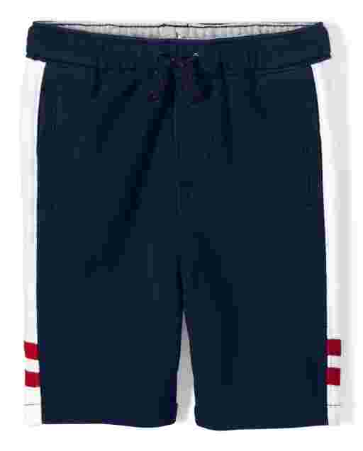 Shorts de tirantes de tejido de felpa francesa con rayas laterales para niños - Ready, Set, Goal