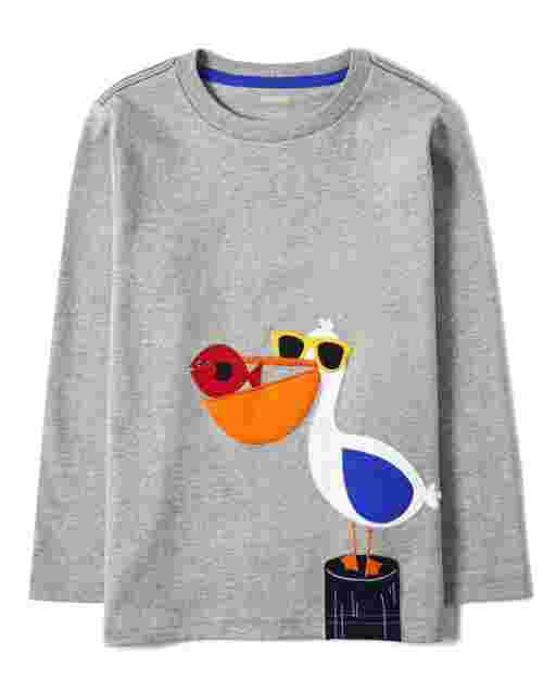 Camiseta de manga larga con bordado de pelícano para niño - Todo a bordo