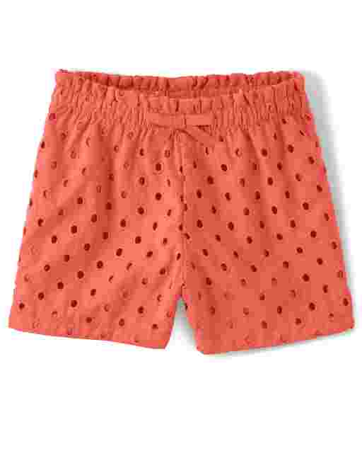 Shorts tejidos con ojales para niñas - Pretty Peach