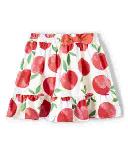 Falda pantalón niña de popelina escalonada estampado melocotón - Pretty Peach