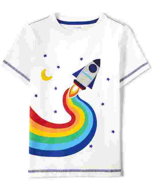 Camiseta unisex de manga corta bordada con cohete arcoíris - Futuro astronauta