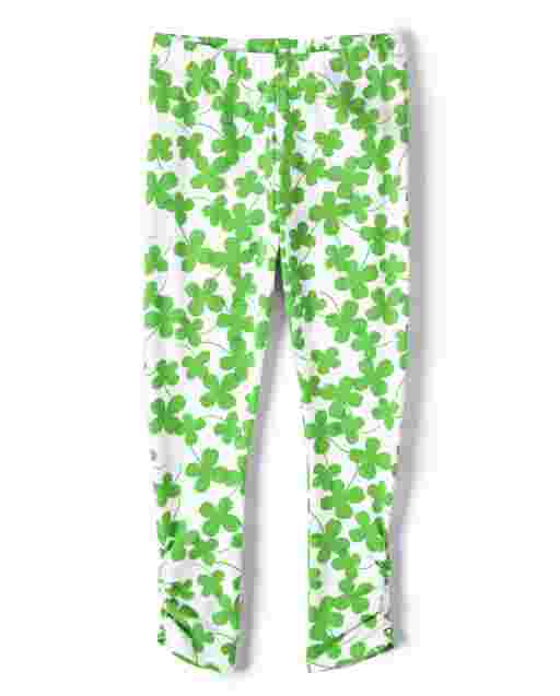 Leggings de punto con estampado de trébol para niñas - Little Leprechaun