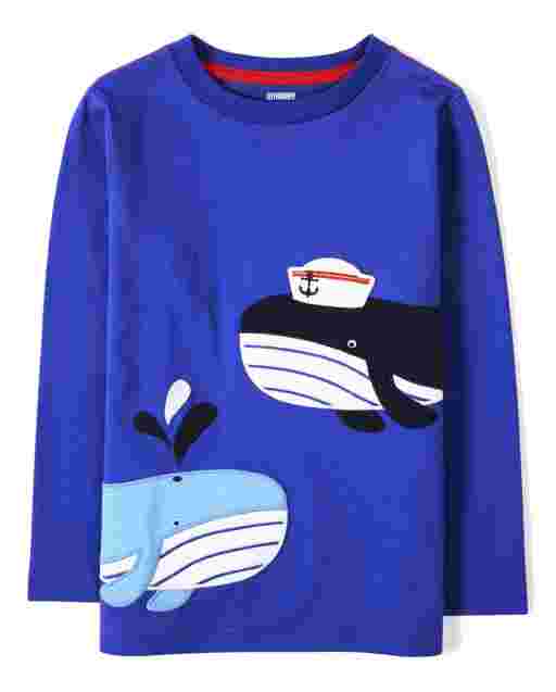 Camiseta de manga larga con bordado de ballena para niño - Todo a bordo