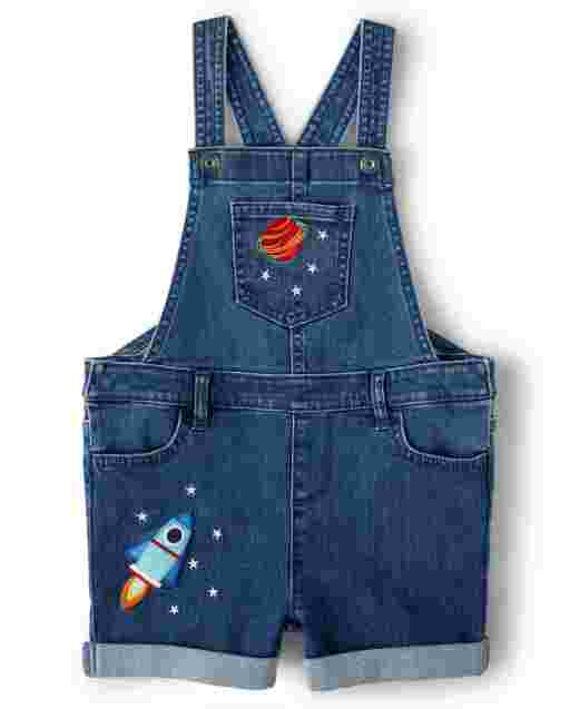 Pantalones cortos de mezclilla espacial bordados sin mangas para niñas - Future Astronaut