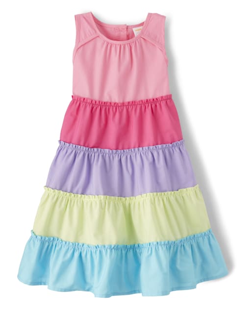 Vestido Escalonado De Popelina Sin Mangas Con Bloques De Colores De Arco Iris Para Ninas Hello Cupcake PINK ICING Gymboree