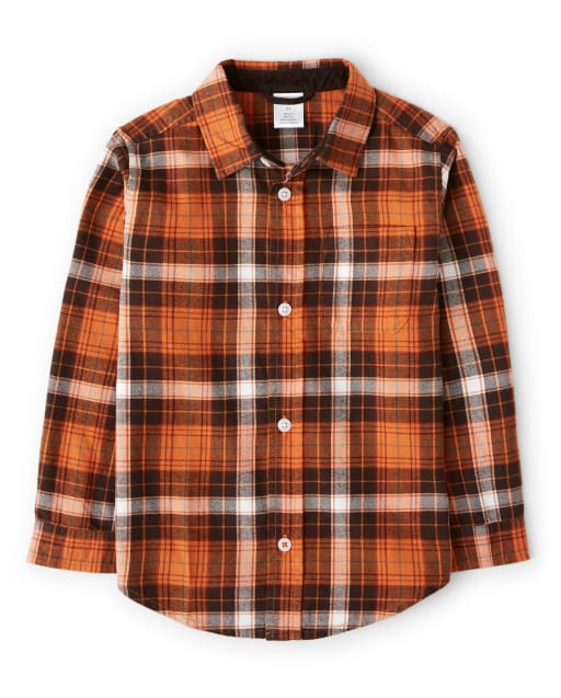 Boys Long Sleeve Plaid Twill Button Up Shirt - Harvest - ORANGE | Gymboree