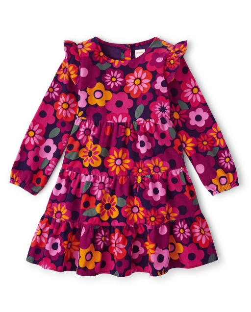 Girls Long Sleeve Floral Print Corduroy Tiered Dress Berry Cute MULTI CLR Gymboree CA