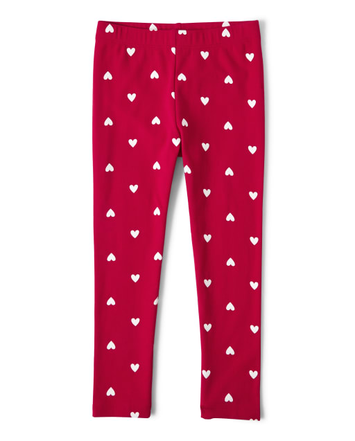 Girls Red & White Heart Love Leggings Valentines Day Knit Stretch
