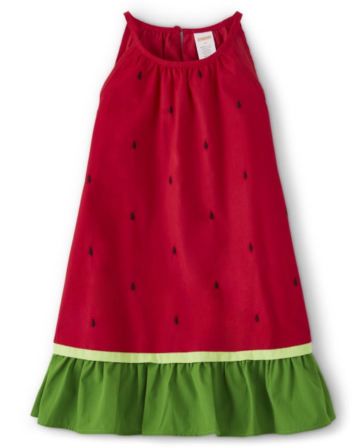 Girls Sleeveless Watermelon Seed Print Poplin Ruffle Dress - Sweet  Watermelon - RED | Gymboree