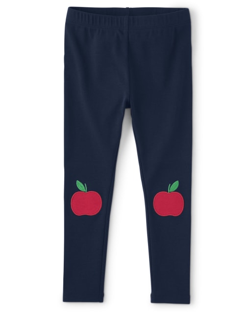 Girls Embroidered Apple Patch Knit Leggings - Teacher's Favorite