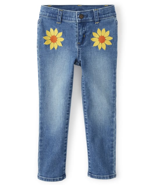 Girls Embroidered Sunflower Patch Jeans - Harvest