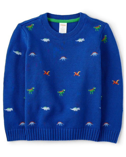 Boys Long Sleeve Embroidered Dino Print Sweater Dino Dude QUENCH BLUE Gymboree