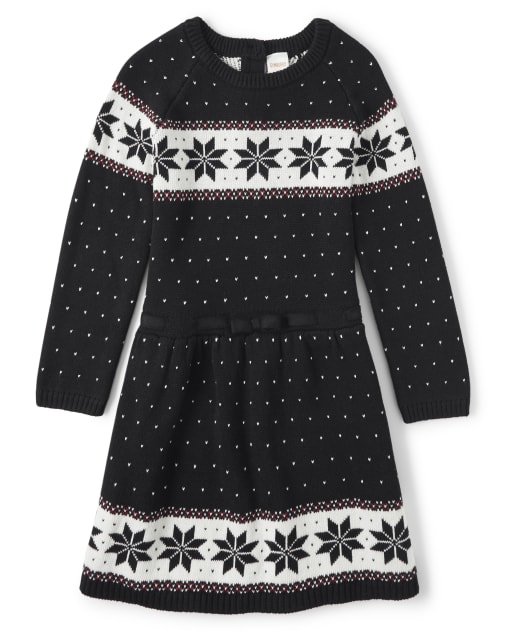 Girls Fairisle Knit Sweater Dress - Reindeer Cheer