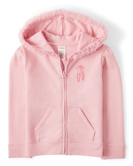 Girls Long Sleeve Tulle Zip Up Hoodie - Prima Ballerina - PINK