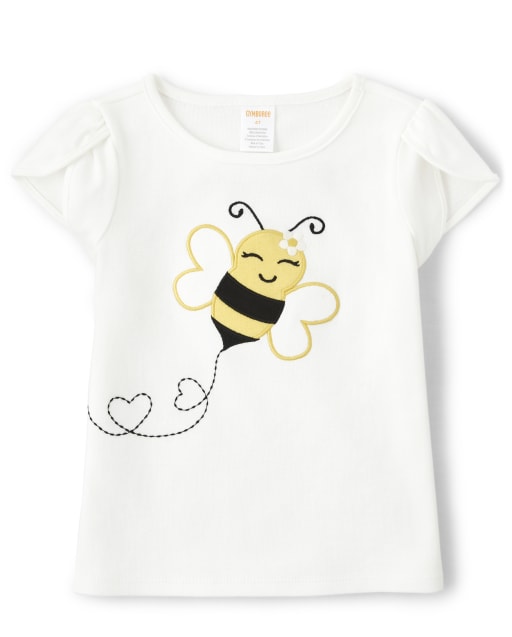 Girls Short Sleeve Embroidered Bee Tulip Top - Busy Little