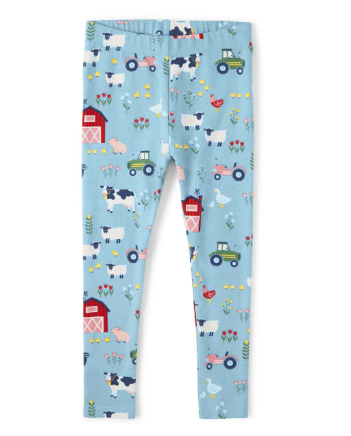 Girls Farm Print Knit Leggings Farming Friends TAHOE BLUE Gymboree CA