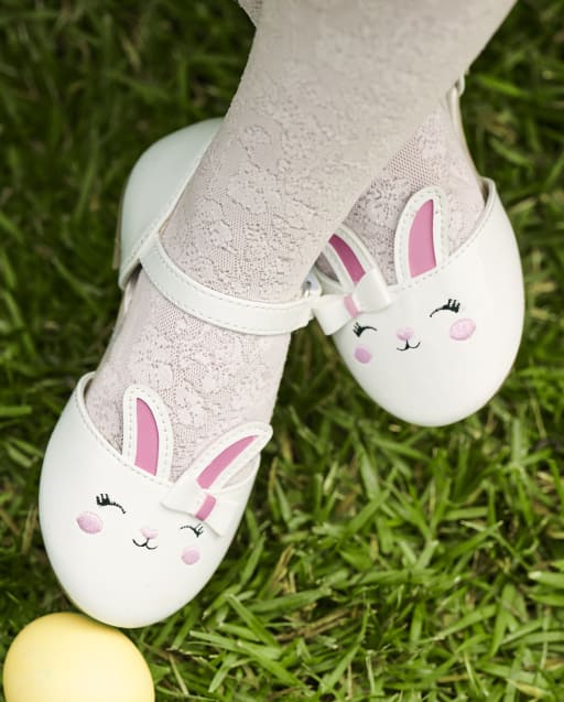 Girls Bunny Ballet Flats Spring Celebrations White