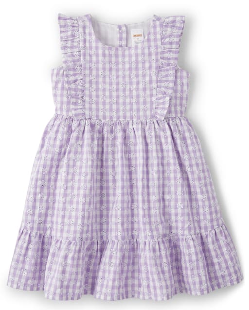 Girls Short Sleeve Gingham Woven Flutter Dress - Spring Blooms - PURPLE |  Gymboree