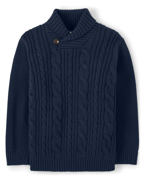 Boys Long Sleeve Cable Knit Shawl Sweater - Uniform - BLUE | Gymboree