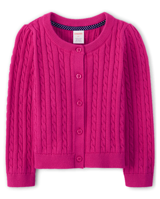 Girls Long Sleeve Cable Knit Cardigan - Uniform - PINK