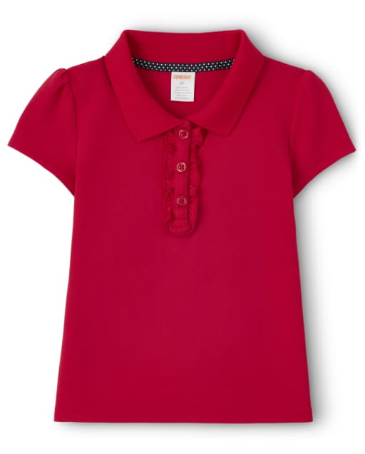 Girls Short Sleeve Ruffle Polo with Stain Resistance Uniform ROYAL RED Gymboree CA